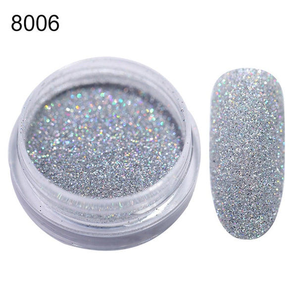 8006 - Gradient Shiny Nail Glitter Set Powder Laser Sparkly Manicure Nail Art Chrome Pigment Silver DIY Nail Art Decoration Kit