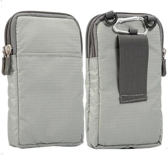 Light grey - Universal For All Below 6.3-6.9 inch Mobile Phones Pouch Outdoor 3 Pockets 2 Zippers Wallet Case Belt Clip Bag for smartphone