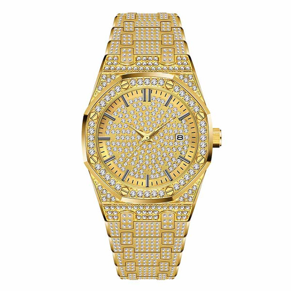 V294-Gold - 18K Gold Watch Men Luxury Brand Diamond Mens Watches Top Brand Luxury FF Iced Out Male Quartz Watch Calender Unique Gift For Men