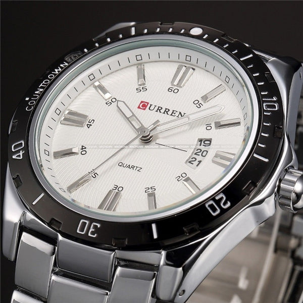 silver white - Mens Watches Top Luxury Brand CURREN 2018 Men Full Steel Watches Quartz Watch Analog Waterproof Sports Army Military WristWatch