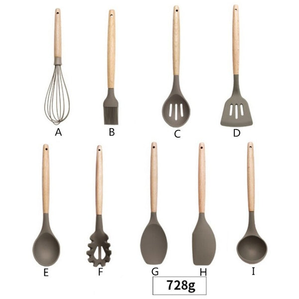 [variant_title] - Wood handle Cooking Tools  Silicone Kitchen Utensils Gadgets Kitchenware Set Spatula Shovel Spoon Home Kitchen Tools
