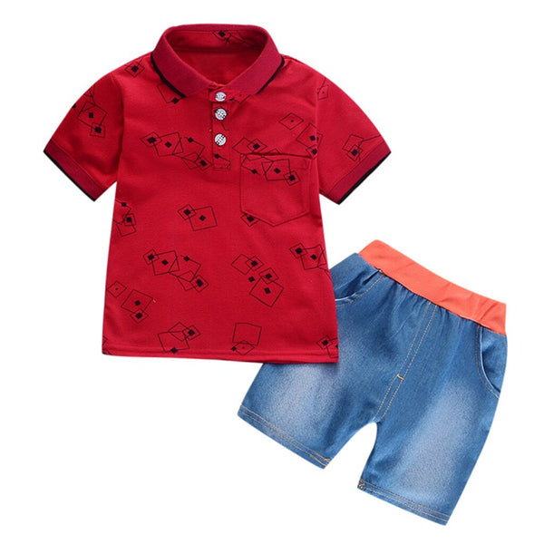 Red / 12M - Toddler Kids Boy Set Summer Fashion Kids Outfit For Boy Print Short Sleeve Clothes + Short Pants 2pcs Cildren Clothes Set