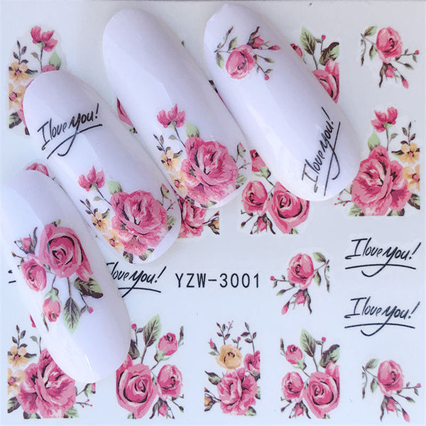 [variant_title] - YZWLE Flower Series  Nail Art Water Transfer Stickers Full Wraps Deer/Lavender Nail Tips DIY