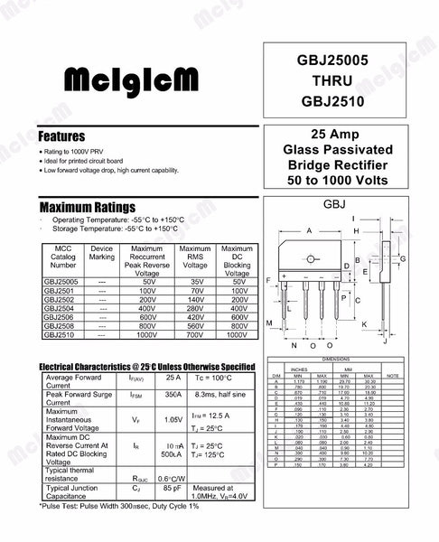 [variant_title] - MCIGICM 5PCS 25A 1000V diode bridge rectifier gbj2510