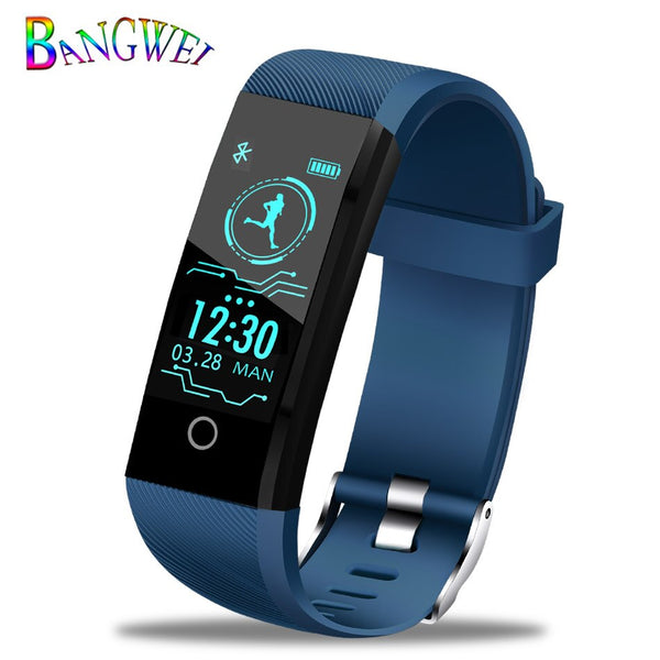 Blue - BANGWEI 2018 New Smart Wristband Heart Rate Tracker Blood Pressure Oxygen Fitness wrisband IP68 Waterproof Smart watch Men women