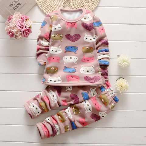 [variant_title] - Children Clothing 2018 New Autumn Winter Girls Boys Plush underwear warm Christmas Outfit Kids Clothes Sets Child Pajamas Sets