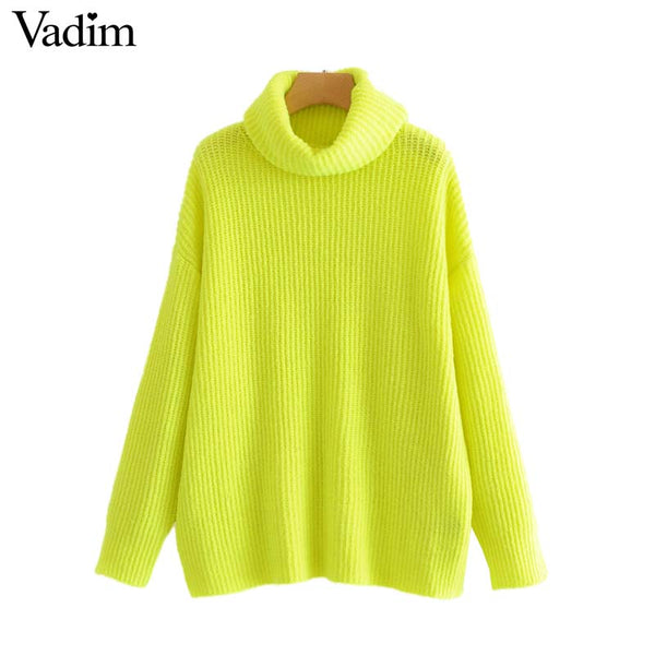 Vadim women turtleneck knitted loose sweater oversized warm thick long sleeve pullovers female casual chic tops HA086