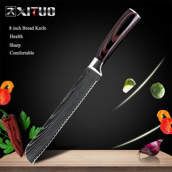 [variant_title] - XITUO 8"inch japanese kitchen knives Imitation Damascus pattern chef knife Sharp Santoku Cleaver Slicing Utility Knives tool EDC