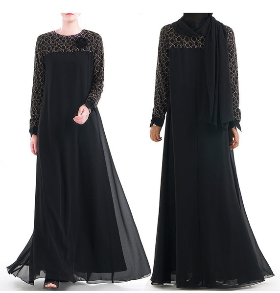 Black / L - Flower Lace Bow Abaya Robe Dubai Muslim Hijab Dress Turkey Abayas For Women Qatar Kaftan Caftan Ramadan Elbise Islamic Clothing