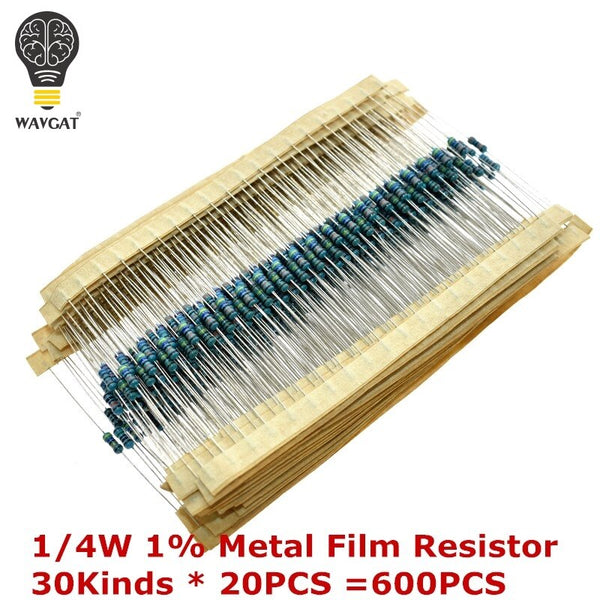 [variant_title] - 300 600 PCS /Set 1/4W Resistance 1% 30 Kinds Each Value Metal Film Resistor Assortment Kit resistors 100R 1K 47K 10K 100K 4K7