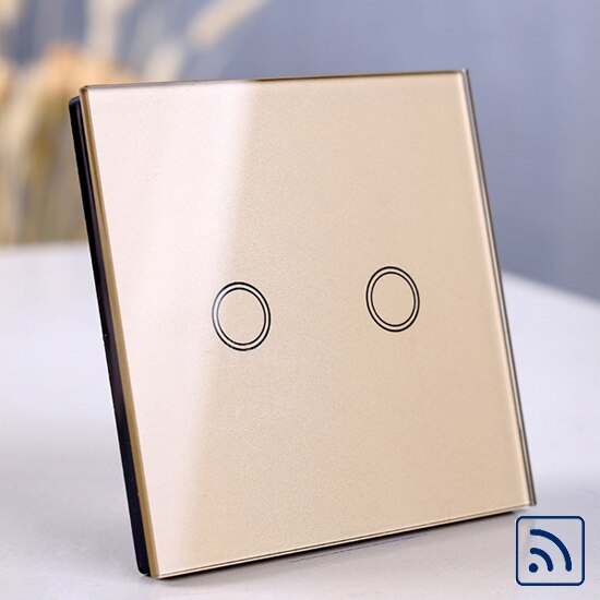 RF 2 gang Gold - EU/UK Standard Touch Switch, Wall Light Touch Screen Switch, wireless Remote control Wall touch switch , 2 gang gray AC130~250V