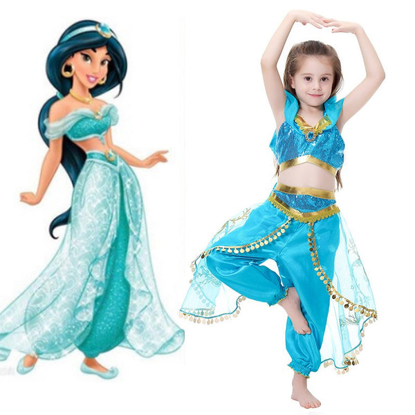 Jasmine Princess / L / Aladdins Lamp - Jasmine Princess Cosplay Costumes For Girls Aladdin's Lamp Character Clothes Belly Dance Dress Indian Princess Costume For Party