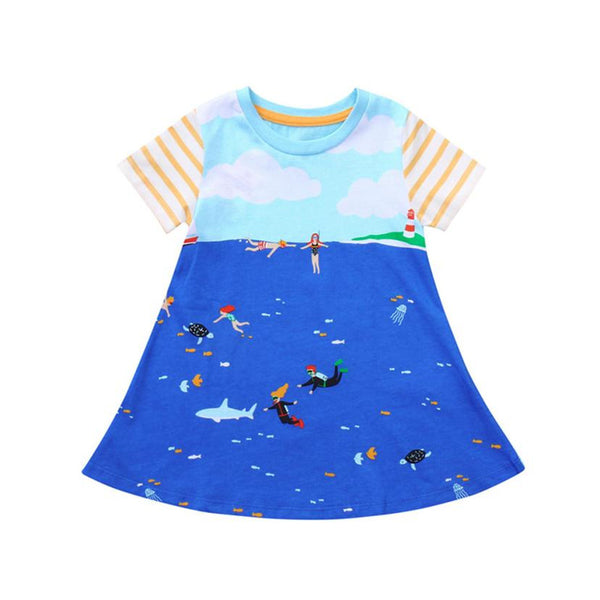 [variant_title] - ARLONEET Baby Girl Dress Cotton Girls Striped Sea Cloud Printed Dresses Kids Character Party Princess Dress Drop Shipping 30S64