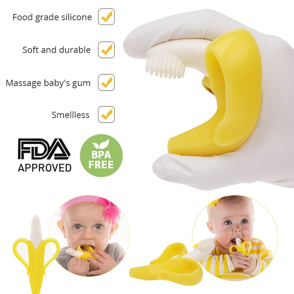 [variant_title] - Safe Baby Teether Toys Toddle BPA Free Banana Teething Ring Silicone Chew Dental Care Toothbrush Nursing Beads Gift For Infant