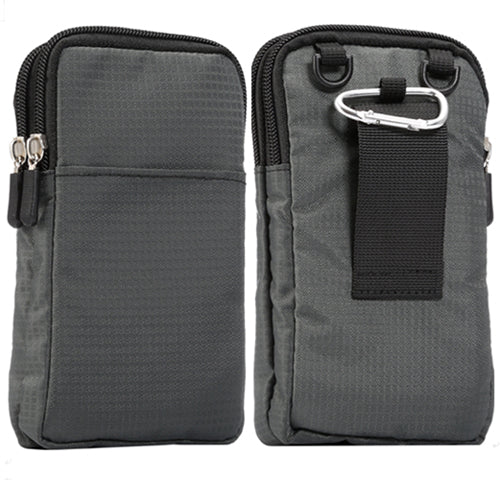Dark Grey - Universal For All Below 6.3-6.9 inch Mobile Phones Pouch Outdoor 3 Pockets 2 Zippers Wallet Case Belt Clip Bag for smartphone