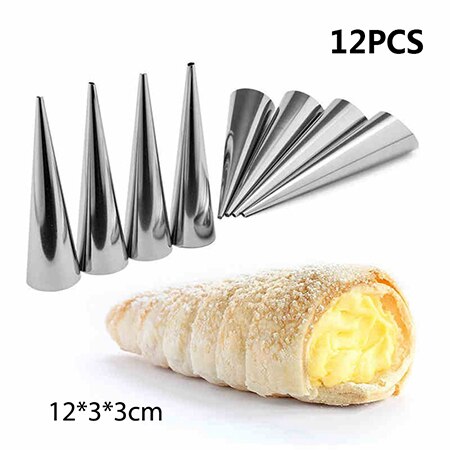 AS PIC-200006156 - 12pcs High Quality Conical Tube Cone Roll Moulds Stainless Steel Spiral Croissants Molds Pastry Cream Horn Cake Bread Mold