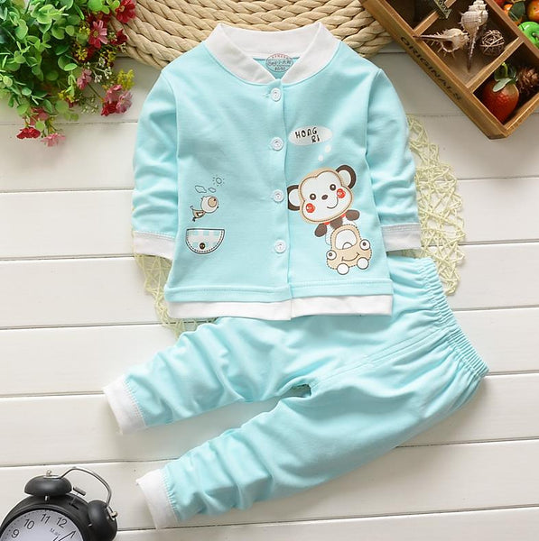 sky-blue / 18M - Autumn Winter Clothes Suit for Baby Girls Boys Kids Pajamas underwear sleepwear Cartoon Fall Children Cardigan Clothing Sets 3T