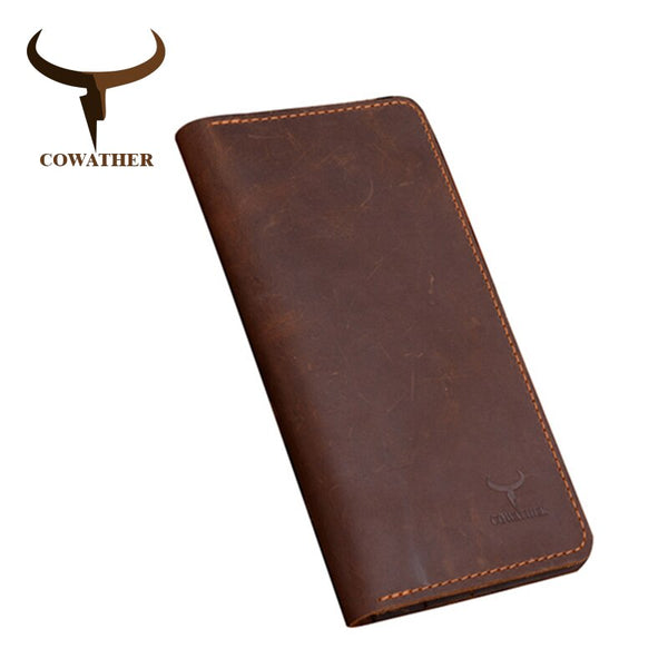 [variant_title] - COWATHER high quality cow genuine Crazy horse leather men wallets 2019 long style two color fashion male purse 103 free shipping