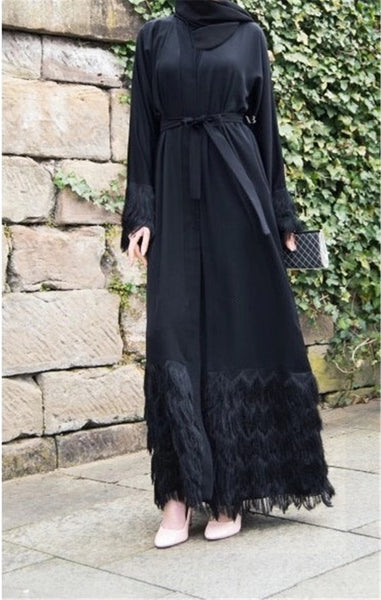 Black / L - Tassel Kaftan Dubai Abaya Kimono Robe Muslim Hijab Dress Abayas For Women Caftan Marocain Qatar Elbise Turkish Islamic Clothing