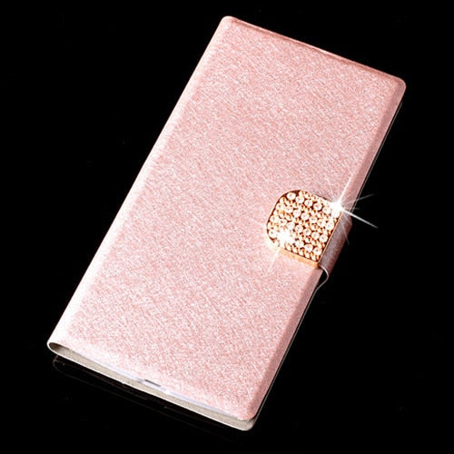 Pink with diamond / for NOKIA1 - Flip case for NOKIA 1 2 2.1 3 3.1 5 nokia1 nokia2 2.1 nokia3 5 fundas wallet style protective leather cover card slots kickstand