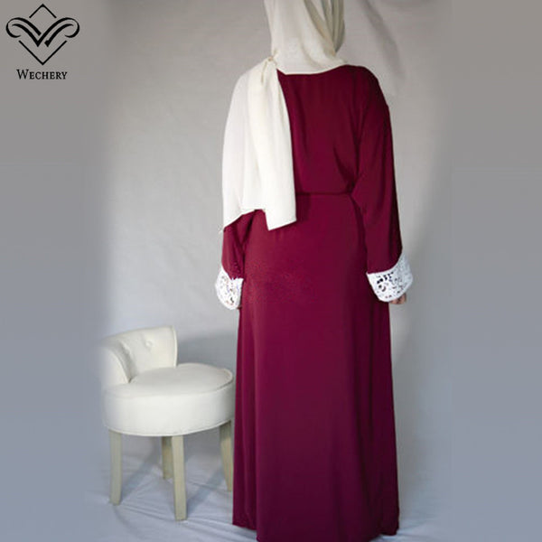 [variant_title] - Wechery Elegant Open Abaya Womens Lace Smooth Dress Plus Size Loose Dress Adult Muslim Kaftan Jilbab Garments