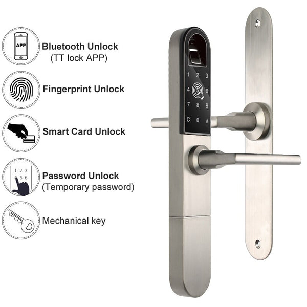 [variant_title] - RAYKUBE Electronic Door Lock With Fingerprint / Smart Card / Bluetooth Unlock Wifi TT lock Phone APP Keyless Mortise Lock R-F918
