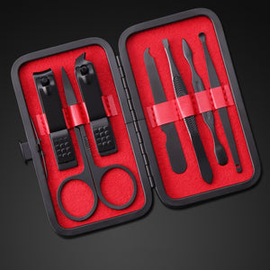 Red - 7pcs/set New Manicure Nail Clippers Pedicure Set Portable Travel Hygiene Kit Stainless Steel Nail Cutter Tool Set
