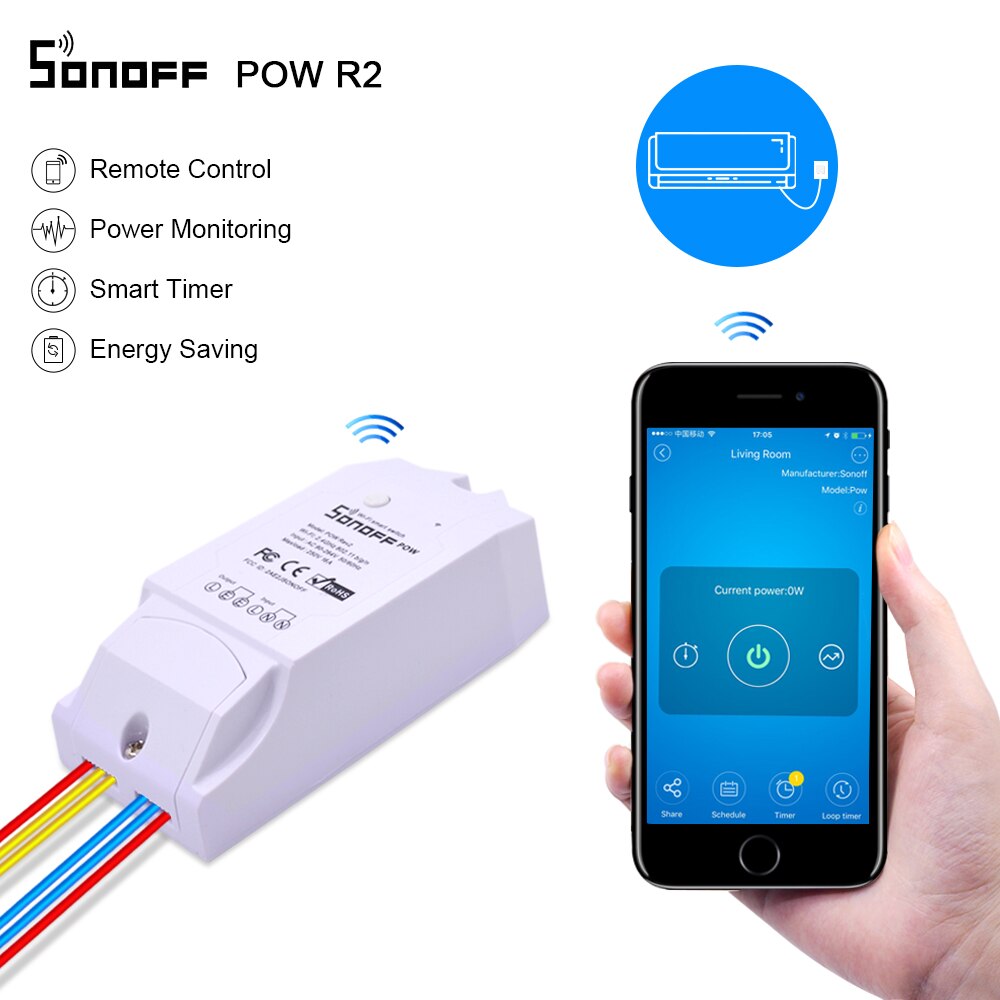 Default Title - Sonoff Pow R2 Wireless WiFi Switch ON/Off 15A With Real Time Power Consumption Measurement Watt Meter Smart Home Module 3500w