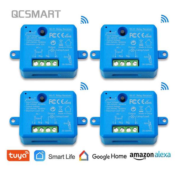 4 pack - BLU - Tuya Smart Life Tiny WiFi Switch Socket Module DIY Smart Light and Socket Google Home Echo Alexa Voice Control Remote Control
