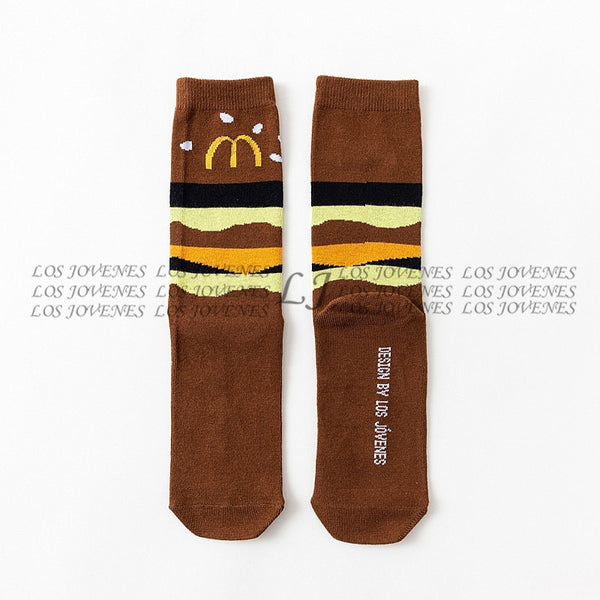 Women Socks Funny Cute Cartoon Fruits Banana Avocado Lemon Egg Cookie Donuts Food Happy Japanese Harajuku skateboard  Socks