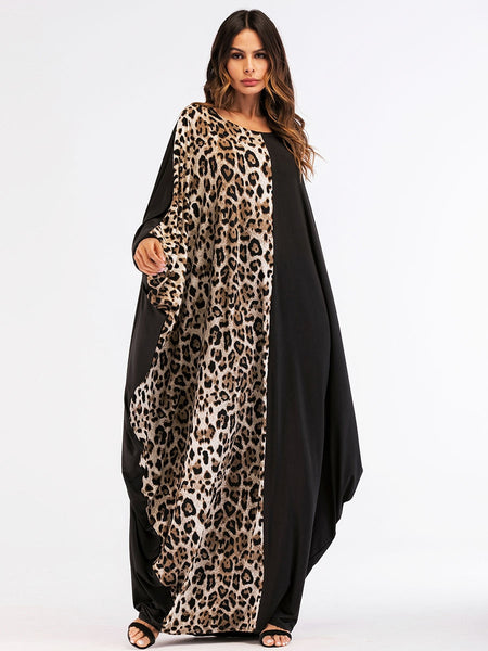 [variant_title] - Women Abaya 2018 New Style Muslim Long Dress Leopard Patchwork Dubai Kaftan Islamic Maxi Dresses Moslim Jurken Fairy Dreams (Black One Size)