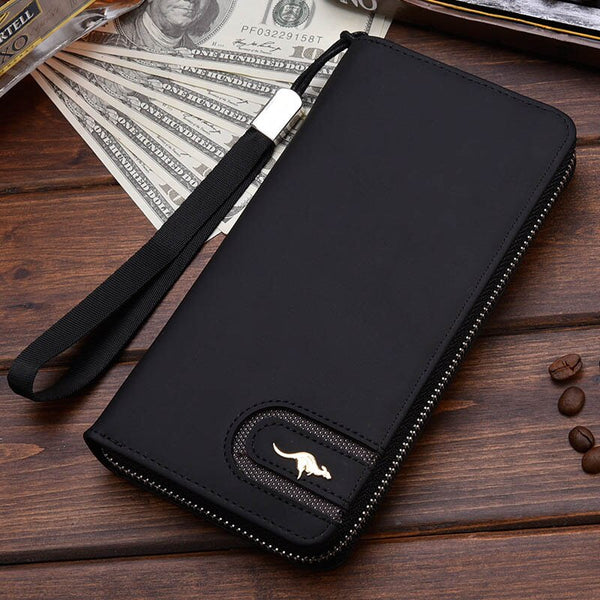 Black A - New Men Leather Wallet High Quality Zipper Wallets Men Long Purse Male Clutch Phone Bag Wristlet Coin Purse Card Holder MWS184