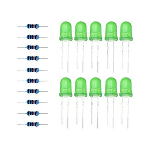 10pcs Green LED - Three Color Red Green Yellow LED Lamp Experimental Package Include 30pcs LED + 30pcs Resistance Suitable for arduino DIY KIT