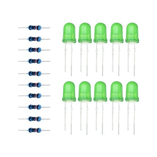 10pcs Green LED - Three Color Red Green Yellow LED Lamp Experimental Package Include 30pcs LED + 30pcs Resistance Suitable for arduino DIY KIT