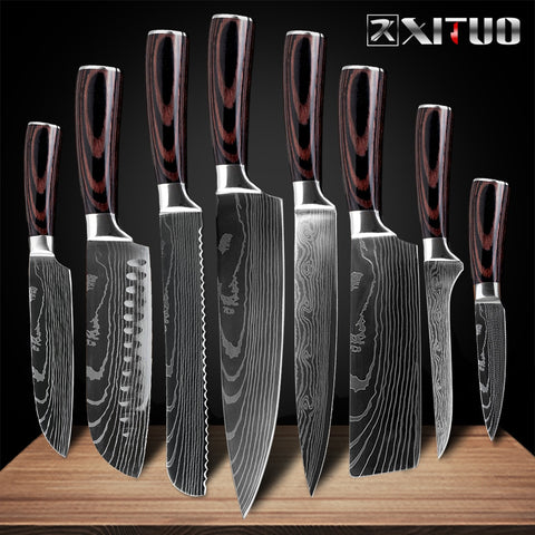 [variant_title] - XITUO 8"inch japanese kitchen knives Imitation Damascus pattern chef knife Sharp Santoku Cleaver Slicing Utility Knives tool EDC