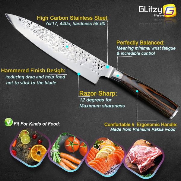 [variant_title] - Kitchen Knife 8 inch Professional Japanese Chef Knives 7CR17 440C High Carbon Stainless Steel Meat Santoku Knife Dropshipping