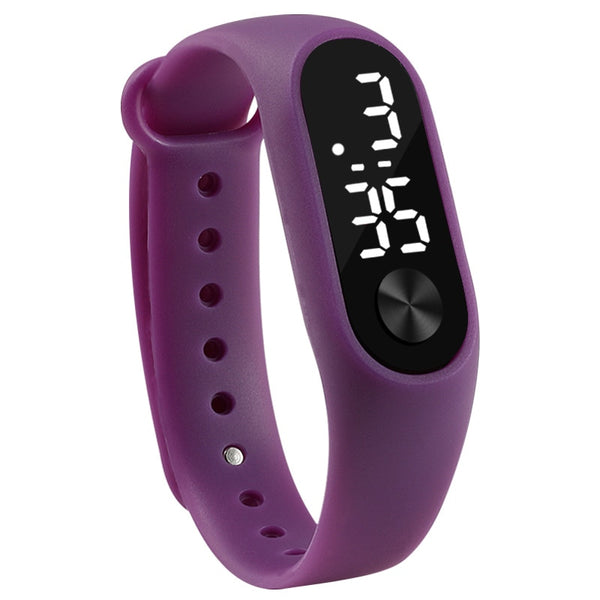 purple - Fashion Men Women Casual Sports Bracelet Watches White LED Electronic Digital Candy Color Silicone Wrist Watch for Children Kids