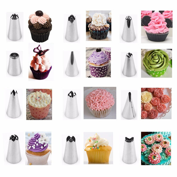 [variant_title] - 14pc/set Dessert Decorators Silicone Icing Piping Cream Pastry Bag Stainless Steel Piping Icing Nozzle for Cream Pastry Tool