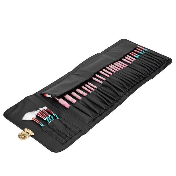 [variant_title] - Black Makeup Brushes Case PU Cosmetic Pens Roll Holder Bag Pouch for Standard Length Brushes High Quality (Black)