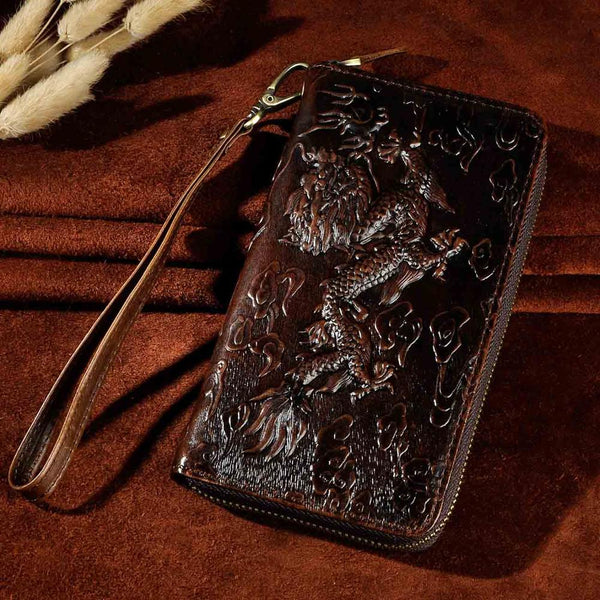 coffee dargon - Cattle Male Genuine leather Fashion Card Holder Checkbook Zipper Around Organizer Wallet Purse Design Clutch Handbag 1016