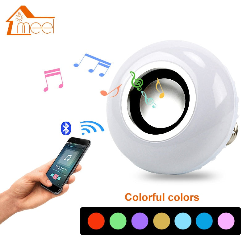 [variant_title] - E27 LED Bulb 12W RGB Music Playing Dimmable Wireless Bluetooth Bulb Colorful Audio Speaker Light Lamp with 24 Key Remote Control