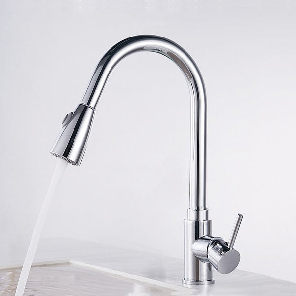 Chrome HD - Kitchen Faucets Silver Single Handle Pull Out Kitchen Tap Single Hole Handle Swivel 360 Degree Water Mixer Tap Mixer Tap 408906