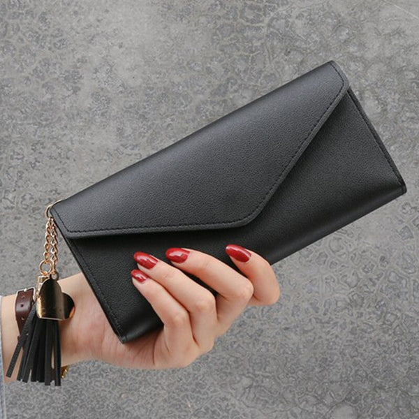 Long-Black - Mini Tassel Wallet Women Fashion Purse Female Short Mini Wallets Korean Students Lovely Purse Female Small Wallet for Women