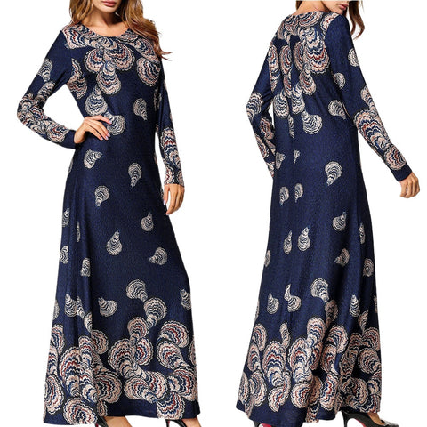 [variant_title] - 2019 Muslim Women's Ethnic Style Print Long Sleeve Party Long Maxi Dress Robe islamic clothing caftan marocain abaya turkey