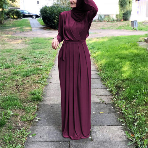 wine red / L - 2019 Women Muslim Abaya Turkey Middle East Muslim Dress Musical Robe Ramadan Abaya Patchwotk Elegant Club Party Islamic Clothing