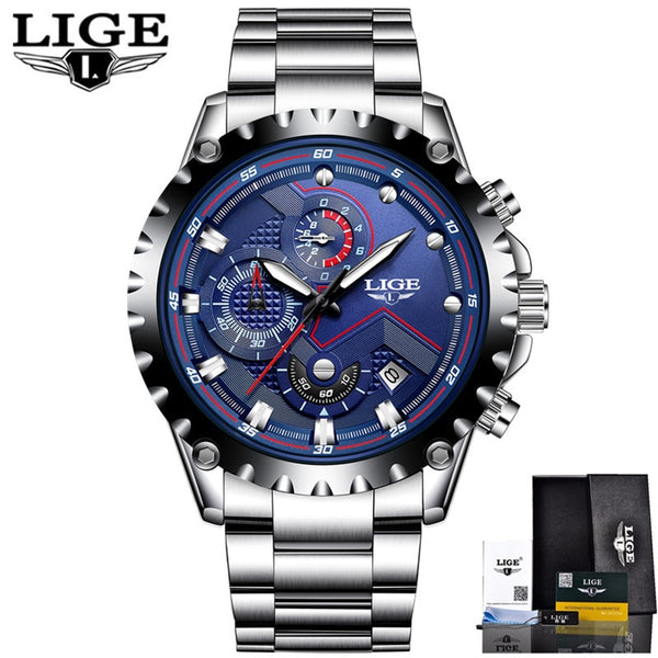 Steel Blue - LIGE Watch Men Fashion Sport Quartz Clock Mens Watches Top Brand Luxury Full Steel Business Waterproof Watch Relogio Masculino
