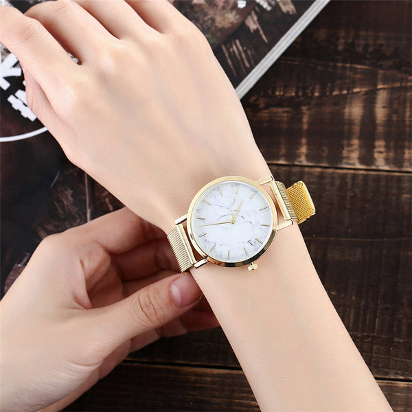 [variant_title] - Vansvar Brand Fashion Silver And Gold Mesh Band Creative Marble Wrist Watch Casual Women Quartz Watches Gift Relogio Feminino