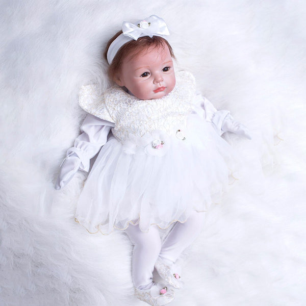 Default Title - 22 inch Newborn Dolls Lifelike Bebe 55cm Reborn Dolls White Dress Princess Silicone Baby Realistic Doll Kids Playmates (White)