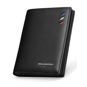 black - WilliamPOLO 100% Genuine Leather Men Wallets Men Wallet   Male Purse Short Wallet Money Clip Purses Leather Purse Wallets