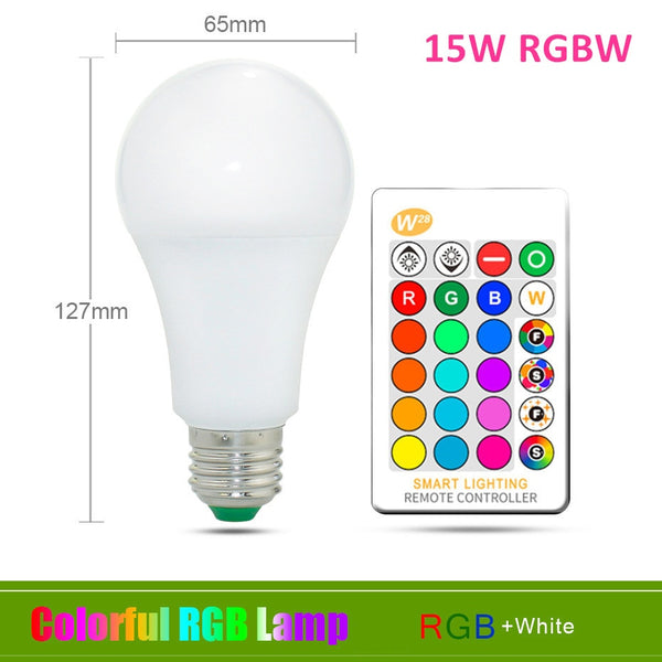 15W RGB White / Yes - 110V 220V E27 RGB LED Bulb Lights 5W 10W 15W RGB Lampada Changeable Colorful RGBW LED Lamp With IR Remote Control+Memory Mode